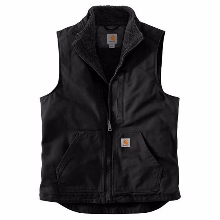 MOCK-NECK SHERPA LINED VEST - BLACK Photo